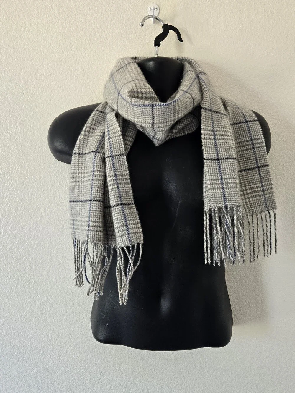 Enzo Mantovani Mens 100% Cashmere Scarf 12x60 in Fringe Light Grey Blue Luxery